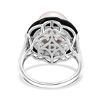 D'Joy - Premium White Edison Pearl (12-13mm), Moissanite & Dyed Black Jade Ring in Rhodium Overlay Sterling Silver 16.20 Ct._8619466_4