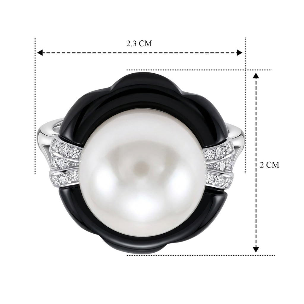 D'Joy - Premium White Edison Pearl (12-13mm), Moissanite & Dyed Black Jade Ring in Rhodium Overlay Sterling Silver 16.20 Ct._8619466_5