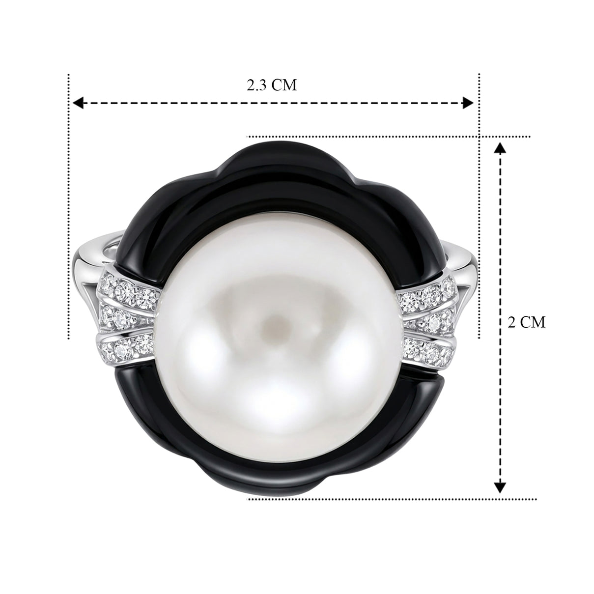 D'Joy - Premium White Edison Pearl (12-13mm), Moissanite &amp; Dyed Black Jade Ring in Rhodium Overlay Sterling Silver 16.20 Ct. 8619466 6