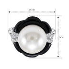 D'Joy - Premium White Edison Pearl (12-13mm), Moissanite & Dyed Black Jade Ring in Rhodium Overlay Sterling Silver 16.20 Ct._8619466_5