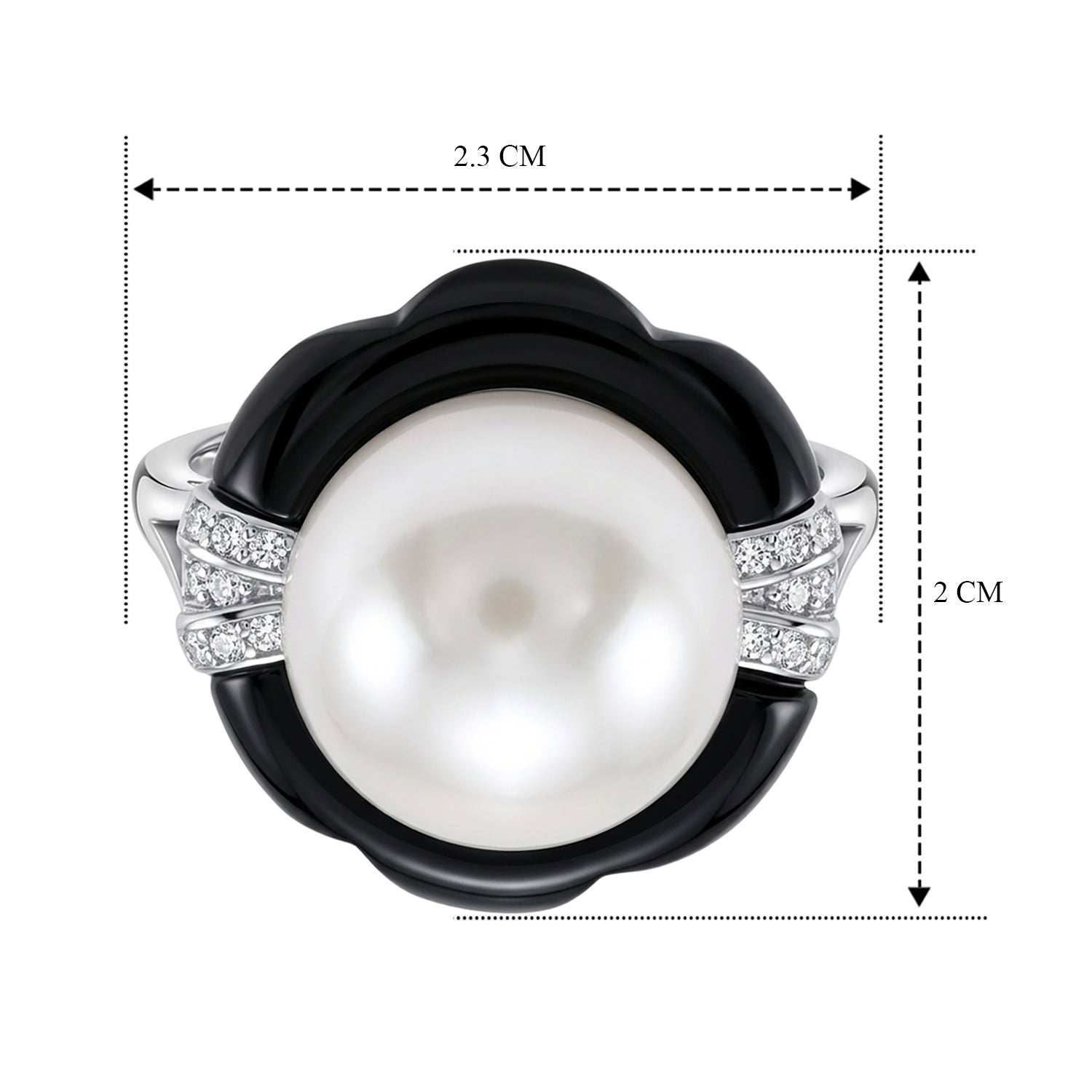 D'Joy - Premium White Edison Pearl (12-13mm), Moissanite &amp; Dyed Black Jade Ring in Rhodium Overlay Sterling Silver 16.20 Ct. 8619466 6