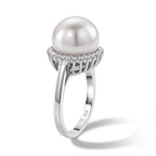 D'Joy - AAA White Edison Pearl (12-13mm) & Lab Grown Diamond Halo Ring in Rhodium Overlay Sterling Silver_8619492_3