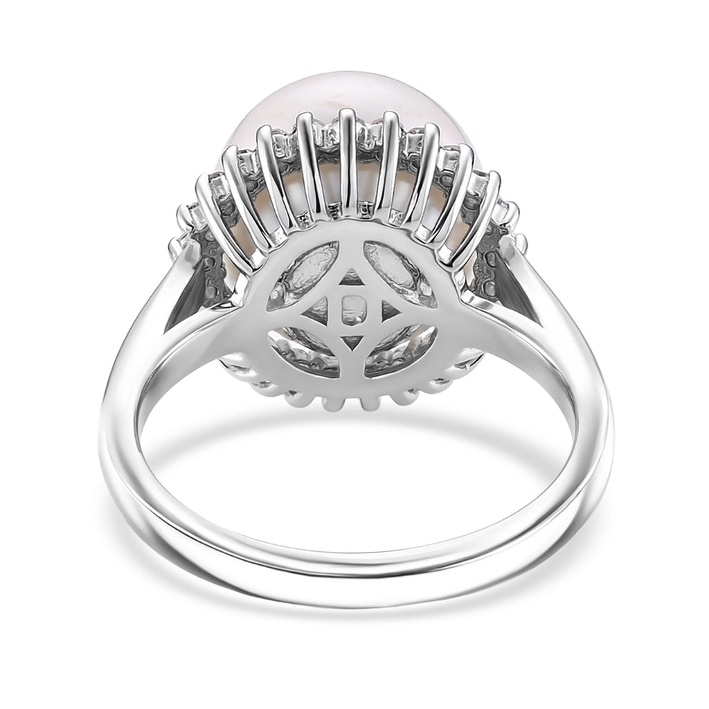 D'Joy - AAA White Edison Pearl (12-13mm) & Lab Grown Diamond Halo Ring in Rhodium Overlay Sterling Silver_8619492_4