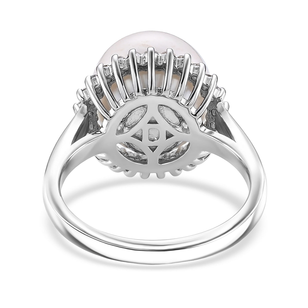 D'Joy - AAA White Edison Pearl (12-13mm) &amp; Lab Grown Diamond Halo Ring in Rhodium Overlay Sterling Silver 8619492 5