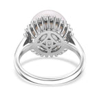 D'Joy - AAA White Edison Pearl (12-13mm) & Lab Grown Diamond Halo Ring in Rhodium Overlay Sterling Silver_8619492_4