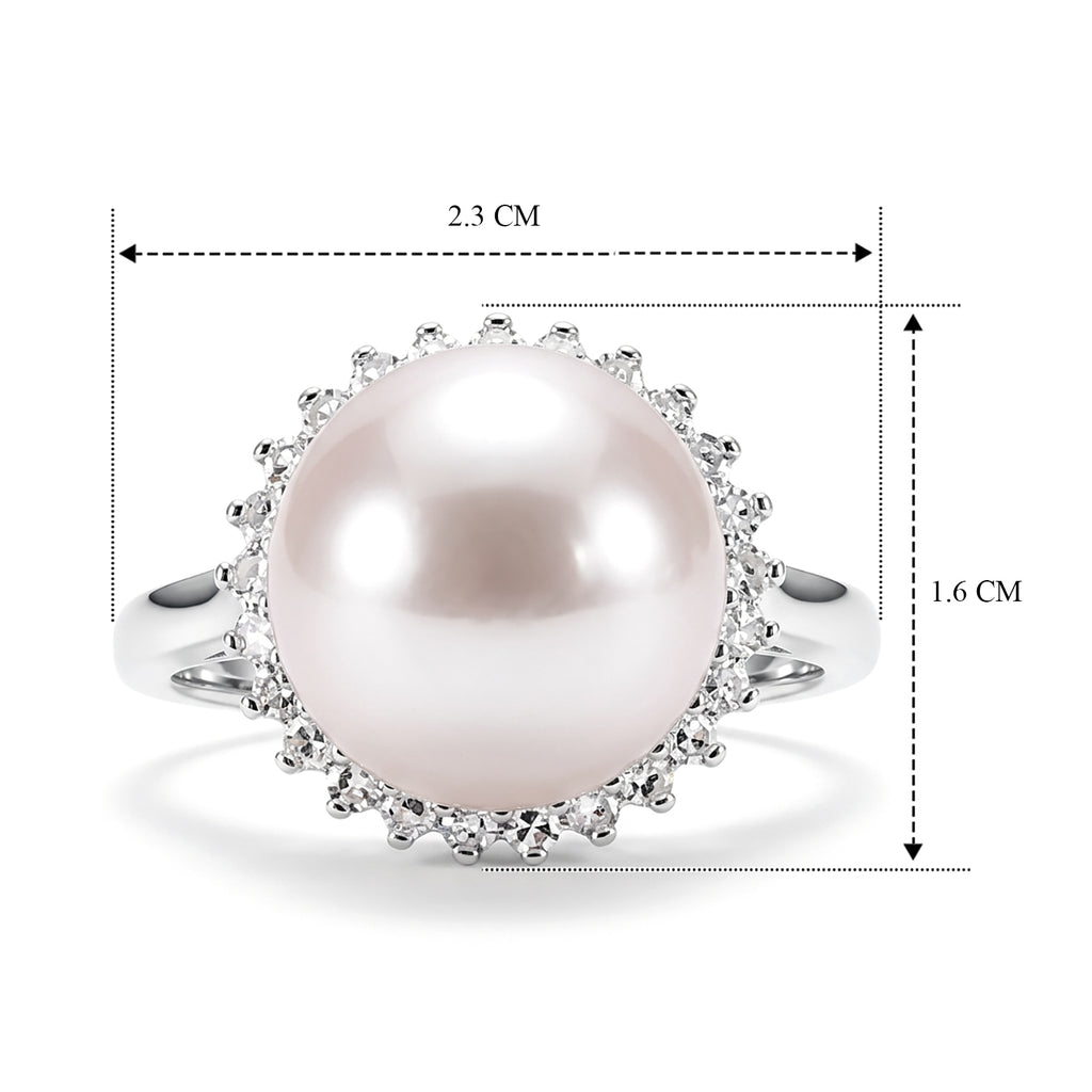 D'Joy - AAA White Edison Pearl (12-13mm) & Lab Grown Diamond Halo Ring in Rhodium Overlay Sterling Silver_8619492_5