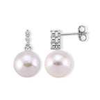 D'Joy - Premium White Edison Pearl (10-11mm) & Lab Grown Diamond Ball Drop Earring with Push Back in Rhodium Overlay Sterling Silver 16.36 Ct._8619531