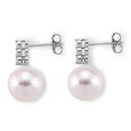 D'Joy - Premium White Edison Pearl (10-11mm) & Lab Grown Diamond Ball Drop Earring with Push Back in Rhodium Overlay Sterling Silver 16.36 Ct._8619531_3