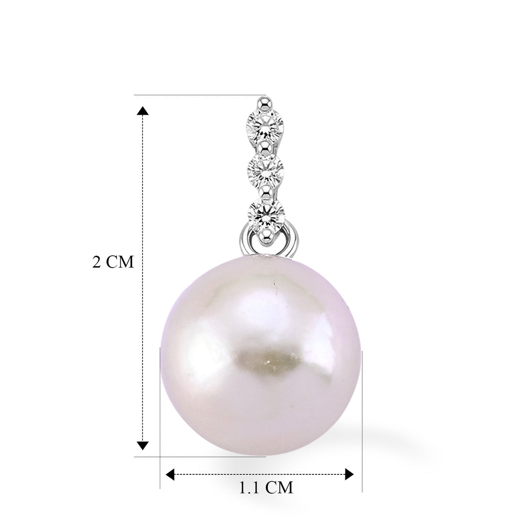 D'Joy - Premium White Edison Pearl (10-11mm) & Lab Grown Diamond Ball Drop Earring with Push Back in Rhodium Overlay Sterling Silver 16.36 Ct._8619531_5