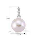 D'Joy - Premium White Edison Pearl (10-11mm) & Lab Grown Diamond Ball Drop Earring with Push Back in Rhodium Overlay Sterling Silver 16.36 Ct._8619531_5