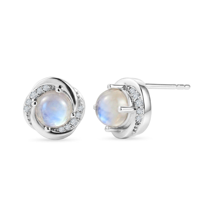 D'Joy - Rainbow Moonstone &amp; White Zircon Earring with Push Post in Rhodium Overlay Sterling Silver 2.00 Ct. 8619792 1