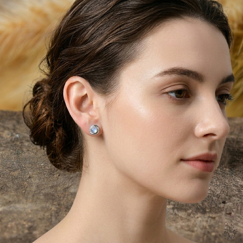 D'Joy - Rainbow Moonstone & White Zircon Earring with Push Post in Rhodium Overlay Sterling Silver 2.00 Ct._8619792_1