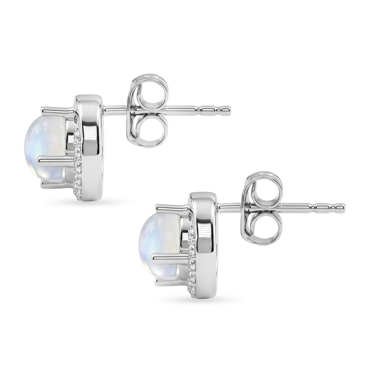 D'Joy - Rainbow Moonstone &amp; White Zircon Earring with Push Post in Rhodium Overlay Sterling Silver 2.00 Ct. 8619792 4