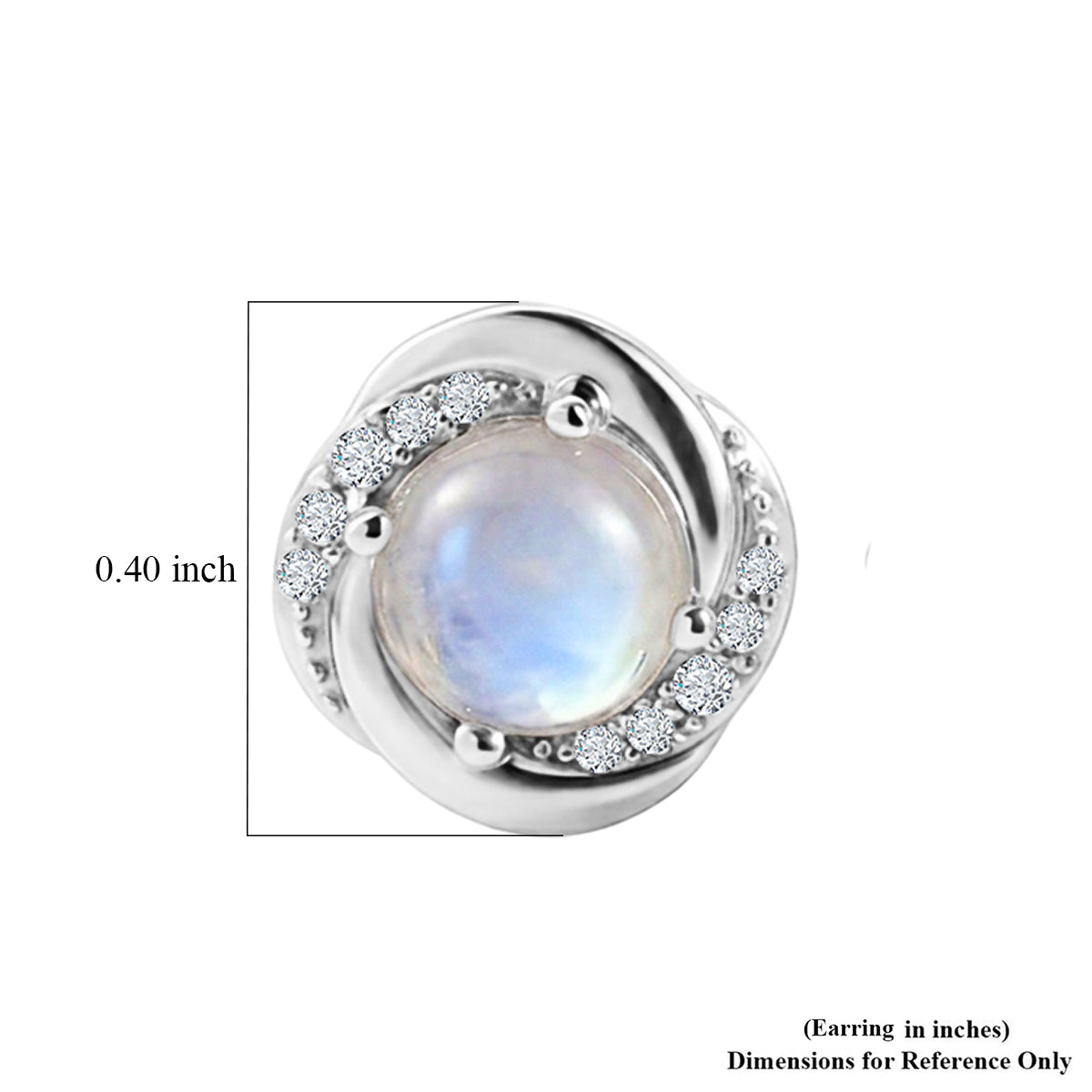 D'Joy - Rainbow Moonstone &amp; White Zircon Earring with Push Post in Rhodium Overlay Sterling Silver 2.00 Ct. 8619792 5