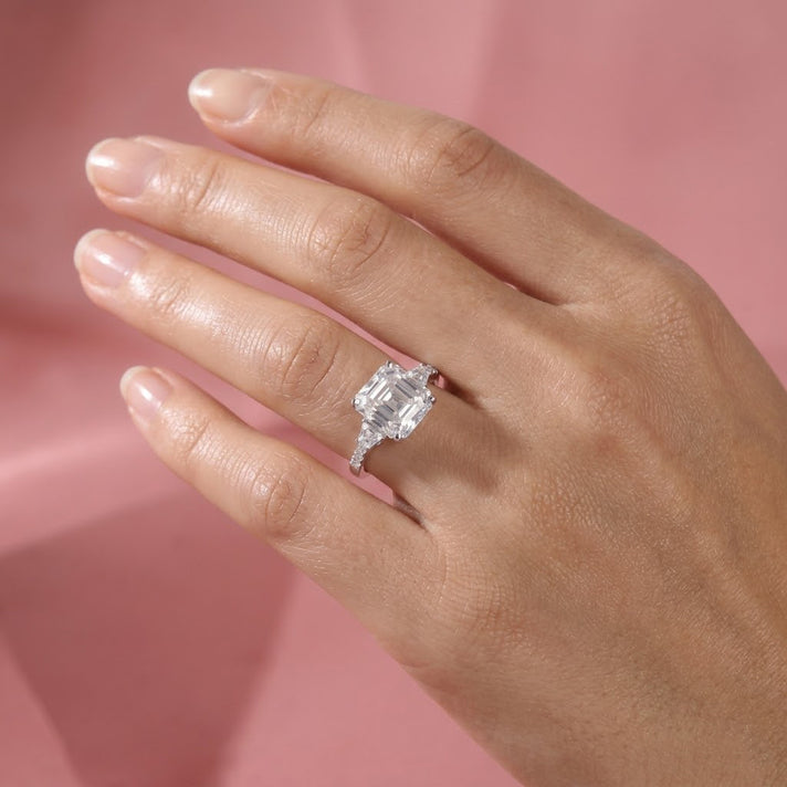 The Royal Asscher Commission - Moissanite (5.90Ct) Ring in Rhodium Overlay Sterling Silver 6.53 Ct. 8619868 2