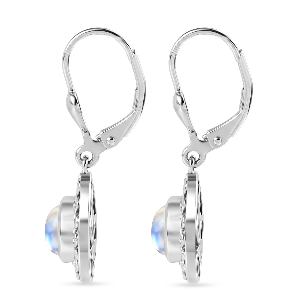 D'Joy - Rainbow Moonstone Pear Cut Solitaire Earring with Lever Back in Rhodium Overlay Sterling Silver 1.10 Ct. V32668456 4