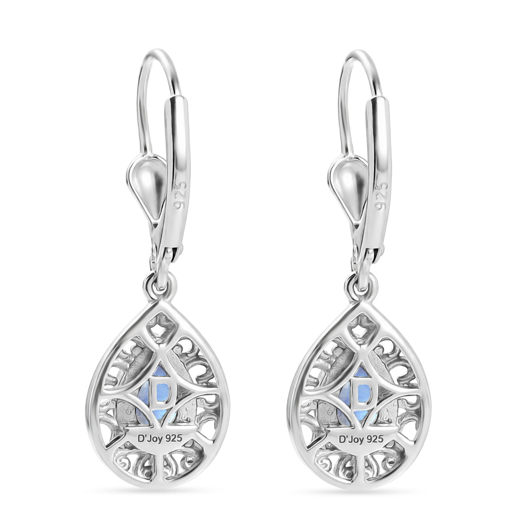D'Joy - Rainbow Moonstone Pear Cut Solitaire Earring with Lever Back in Rhodium Overlay Sterling Silver 1.10 Ct._8619875_4