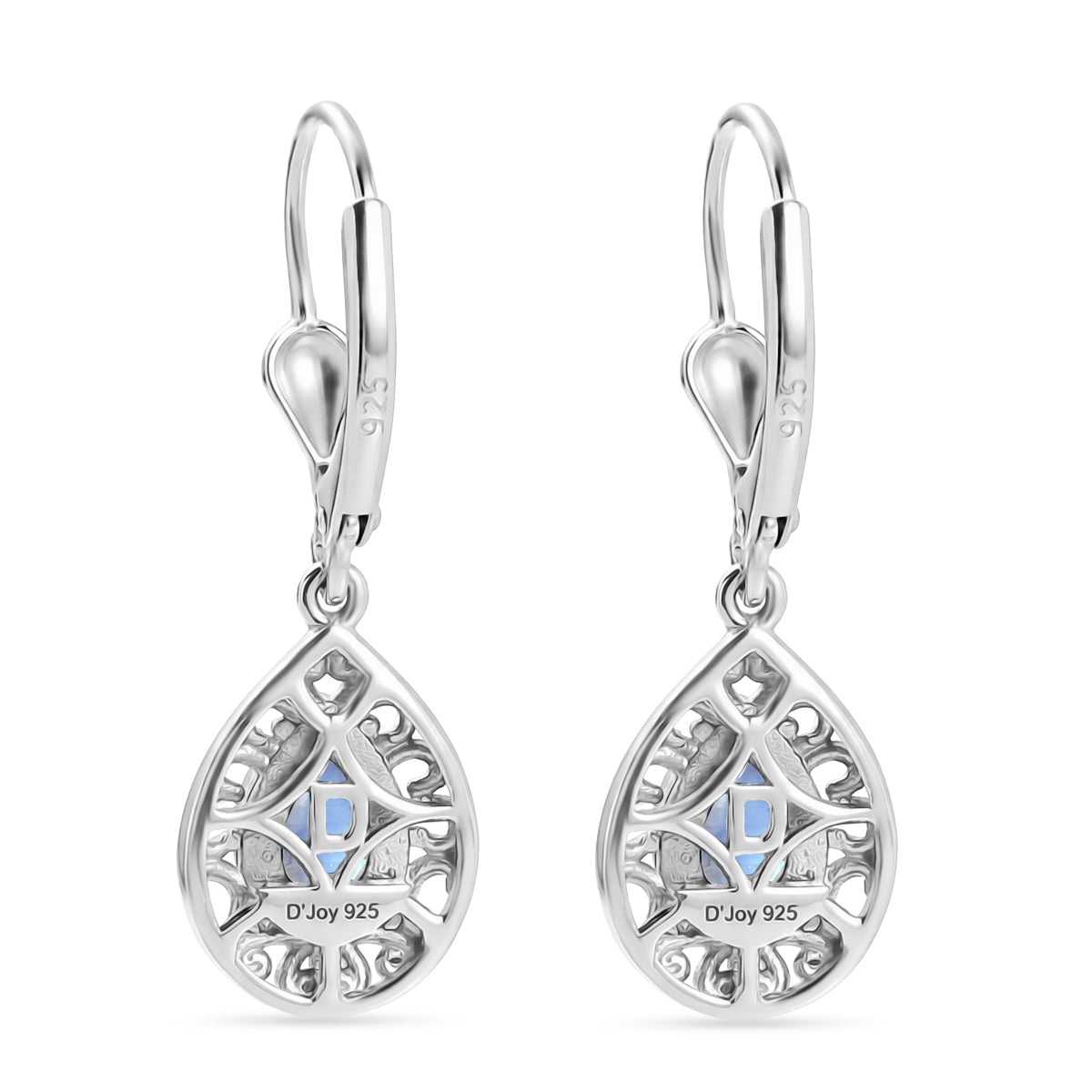 D'Joy - Rainbow Moonstone Pear Cut Solitaire Earring with Lever Back in Rhodium Overlay Sterling Silver 1.10 Ct. V32668456 5