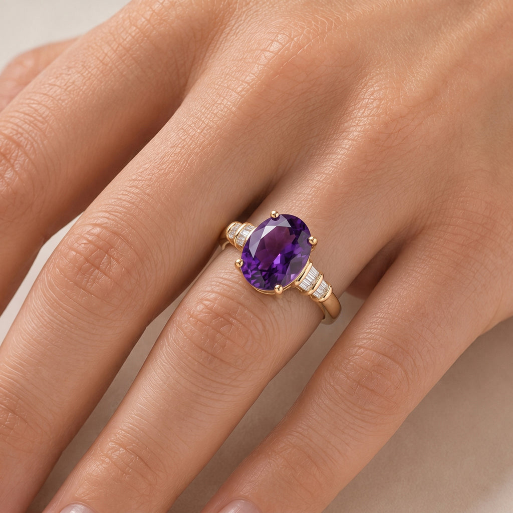 D'Joy - Moroccan Amethyst & Natural White Diamond Ring in 18K Vermeil Yellow Gold Plated Sterling Silver 2.70 Ct._8619921_1