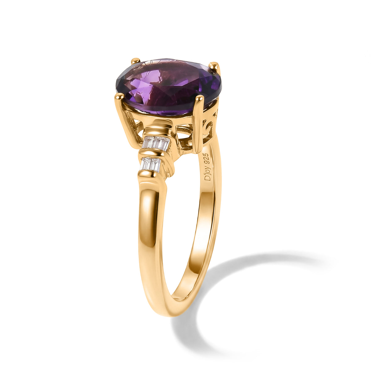 D'Joy - Natural Moroccan Amethyst &amp; Natural White Diamond Ring in 18K Vermeil Yellow Gold Plated Sterling Silver 2.70 Ct. 8619921 4