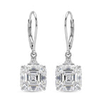 The Royal Asscher Commission - Moissanite Earrings with Lever Backs in Rhodium Overlay Sterling Silver 6.06 Ct._8619935