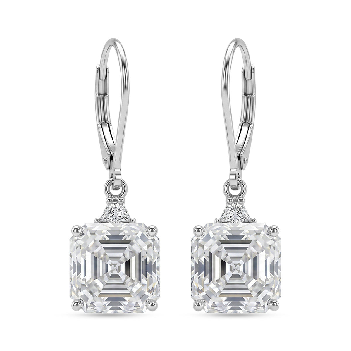 The Royal Asscher Commission - Moissanite Earrings with Lever Backs in Rhodium Overlay Sterling Silver 6.06 Ct. V32522078 0