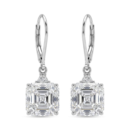 The Royal Asscher Commission - Moissanite Earrings with Lever Backs in Rhodium Overlay Sterling Silver 6.06 Ct. 8619935 1
