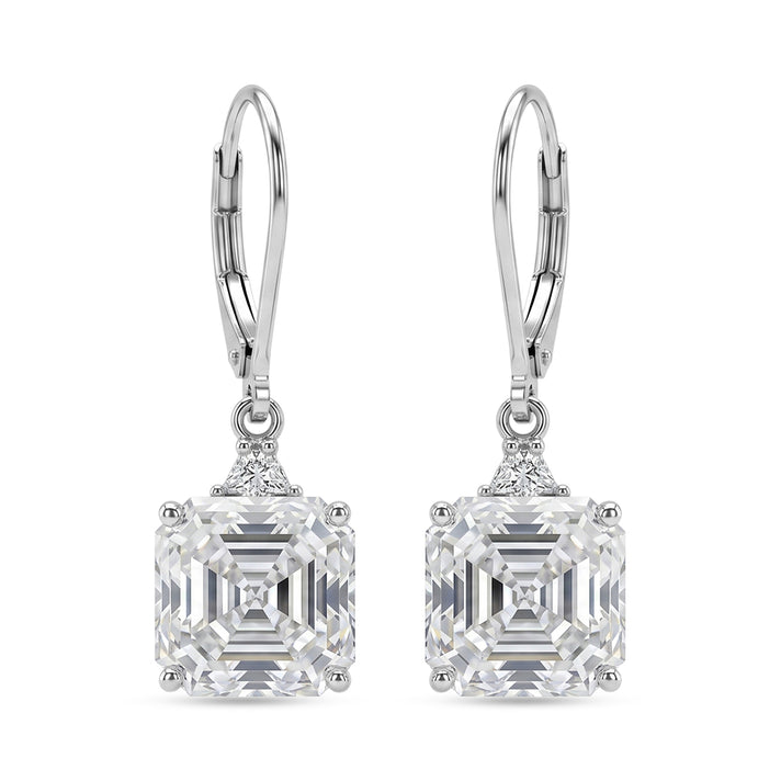 The Royal Asscher Commission - Moissanite Earrings with Lever Backs in Rhodium Overlay Sterling Silver 6.06 Ct. 8619935 1
