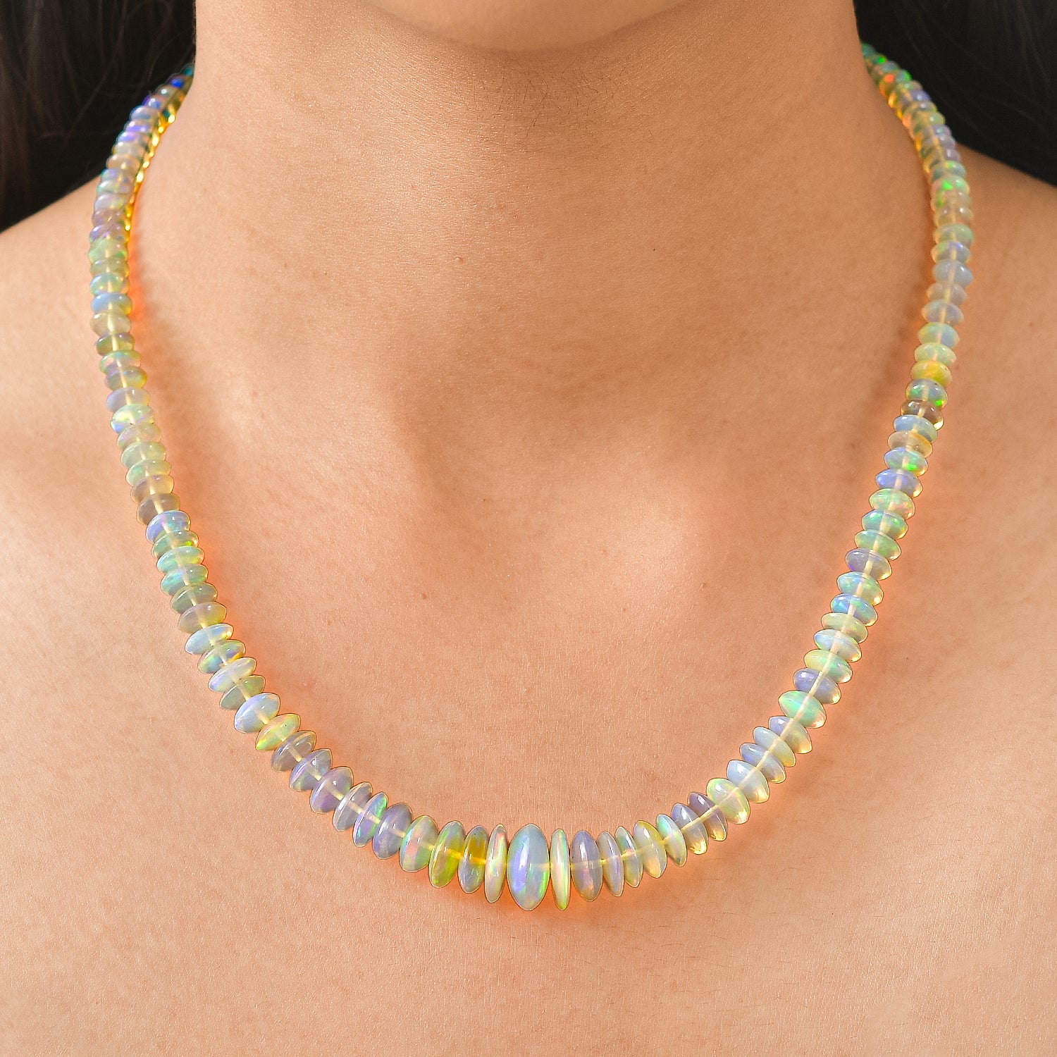 TUCSON CLOSEOUT OFFER - Ethiopian Opal Beads Necklace (Size - 18-2 Ext) in Rhodium Overlay Sterling Silver 90.00 Ct. 8619937 2