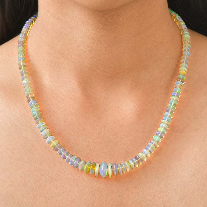 TUCSON CLOSEOUT OFFER - Ethiopian Opal Beads Necklace (Size - 18-2 Ext) in Rhodium Overlay Sterling Silver 90.00 Ct. 8619937 2