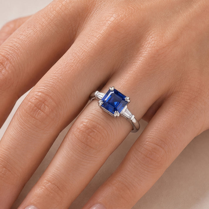 D'Joy - Ceylon Color Quartz &amp; Moissanite Trilogy Ring in Platinum Overlay Sterling Silver 2.90 Ct. 8620336 2