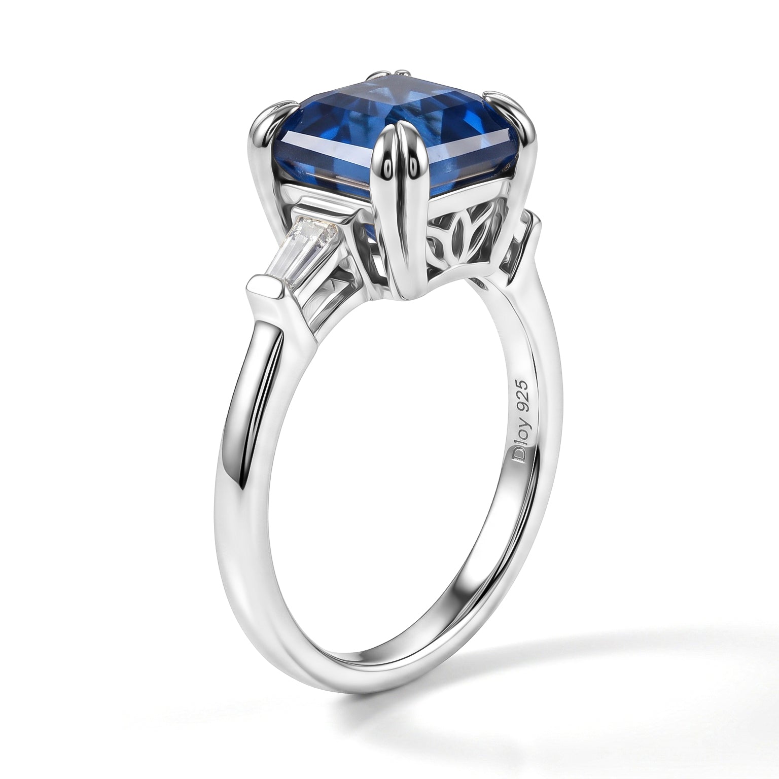 D'Joy - Ceylon Color Quartz &amp; Moissanite Trilogy Ring in Platinum Overlay Sterling Silver 2.90 Ct. 8620336 4