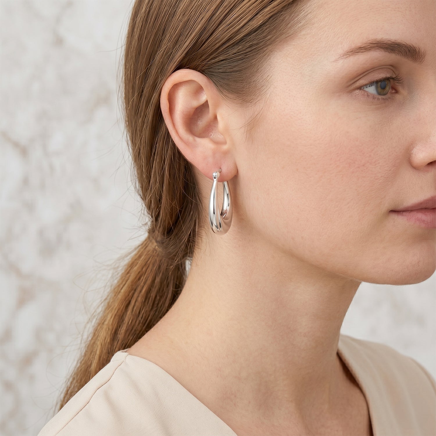 Textured Creole Hoop Earrings in Sterling Silver V32349668 2