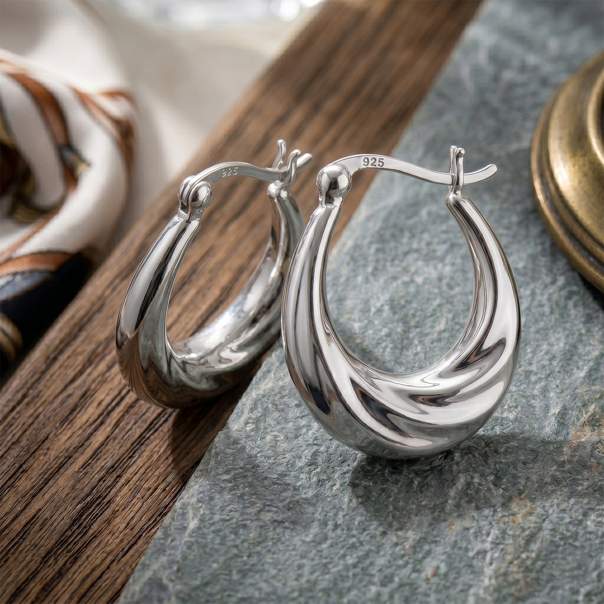 Textured Creole Hoop Earrings in Sterling Silver 8620472 3