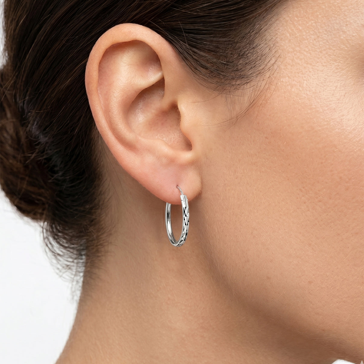 Diamond Cut Medium Hoop Earrings in Sterling Silver 8620478 2