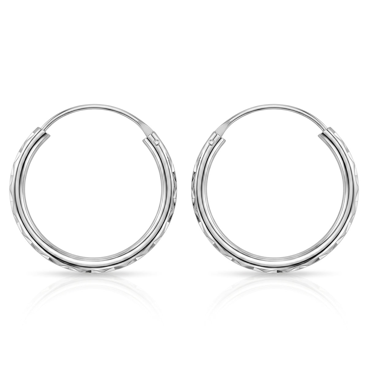 Diamond Cut Medium Hoop Earrings in Sterling Silver 8620478 4