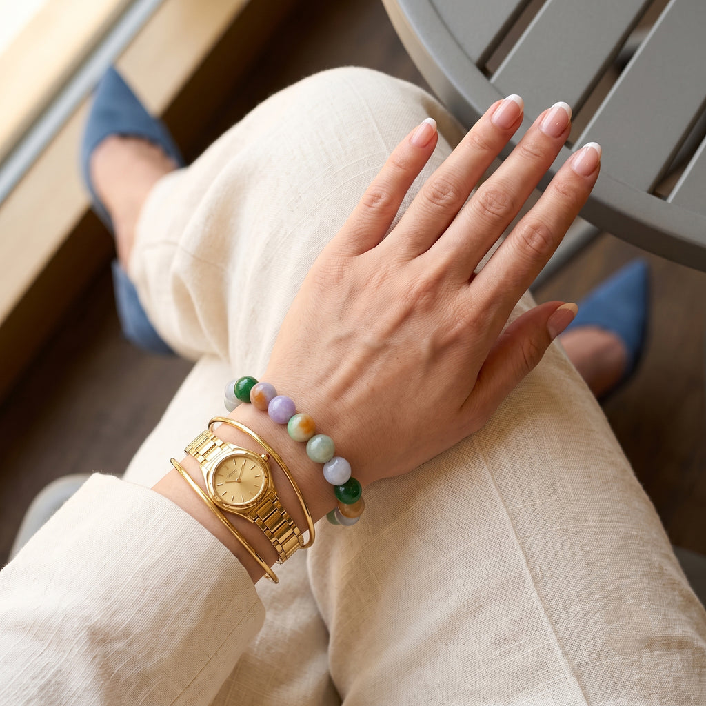 Multi Colour Jade Stretchable Beads Bracelet (Size - 7.5) 280.00 Ct._8620501_2