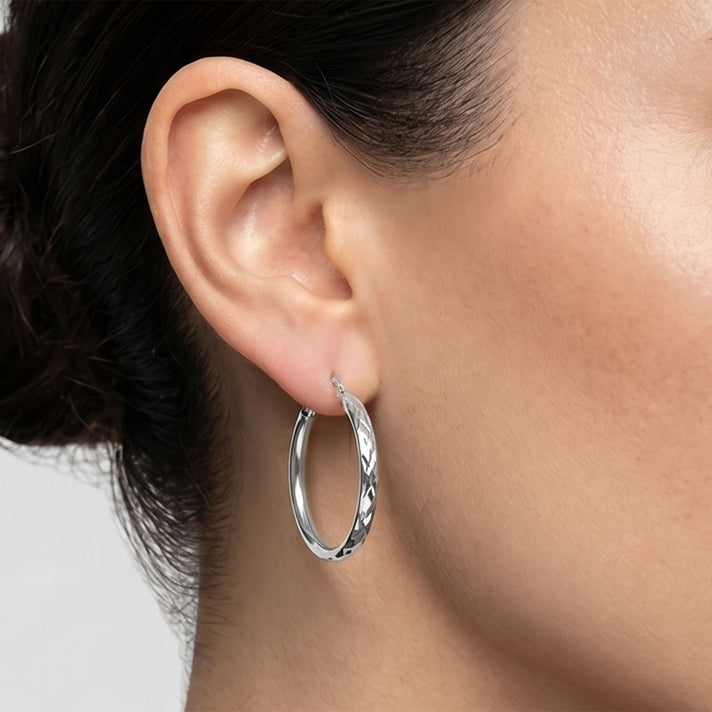 Diamond Cut Hoop Earrings in Sterling Silver 8620507 2
