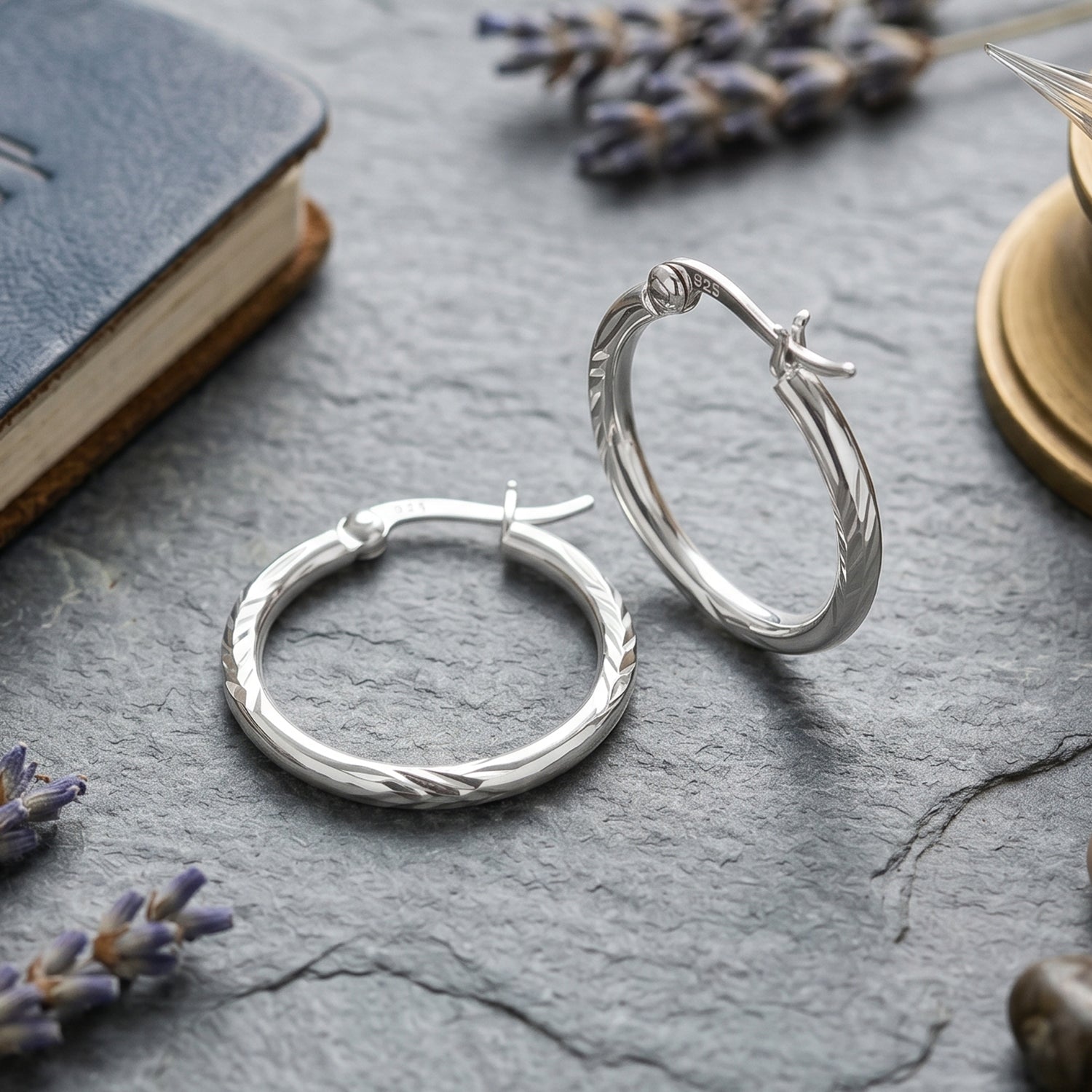 Diamond Cut Hoop Earrings in Sterling Silver V32350937 3