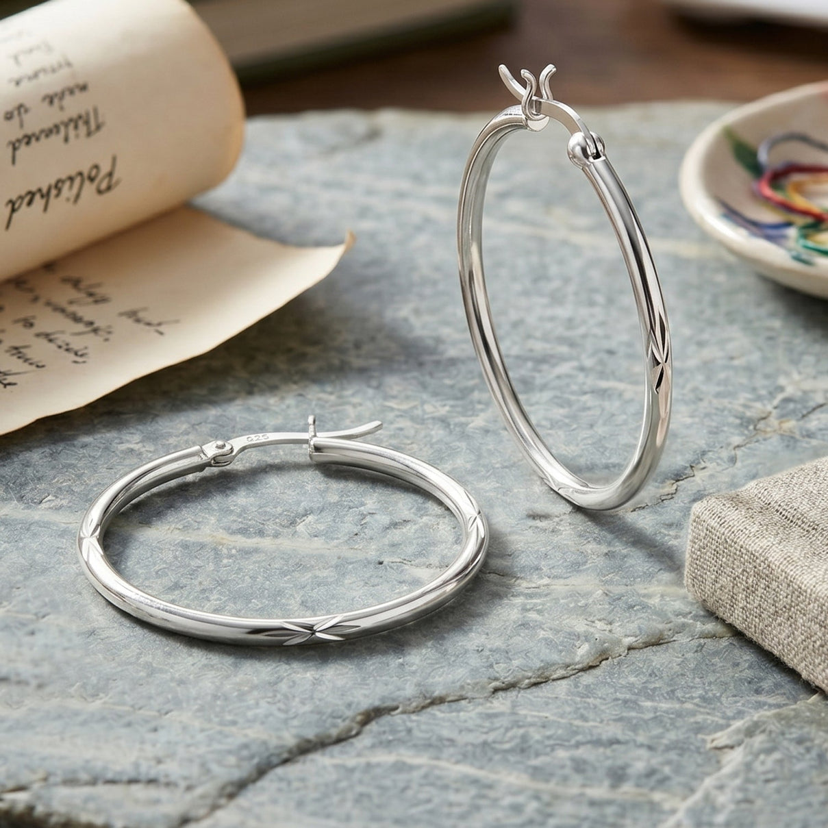 Diamond Cut Hoop Earrings in Sterling Silver V32358189 3