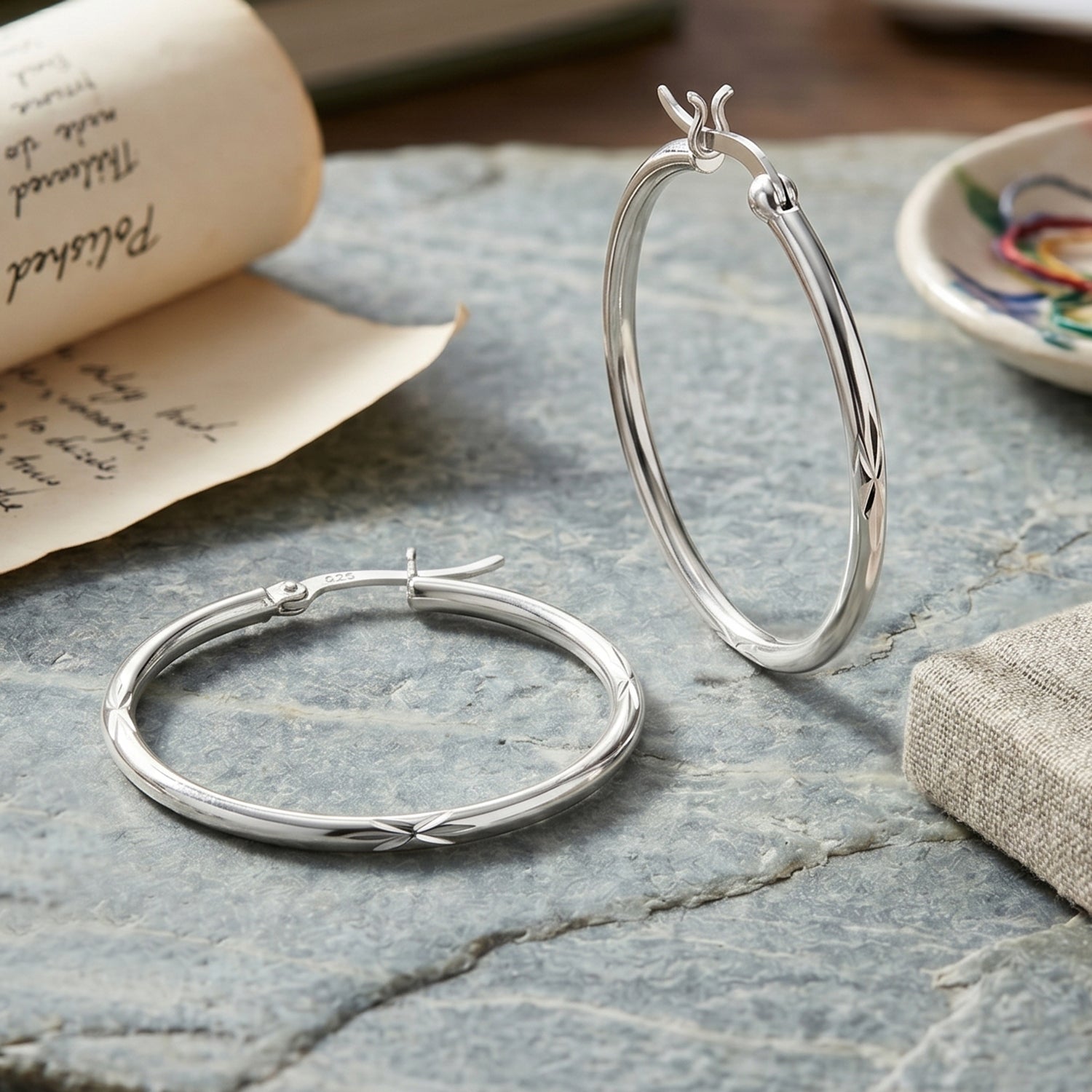 Diamond Cut Hoop Earrings in Sterling Silver V32358189 3