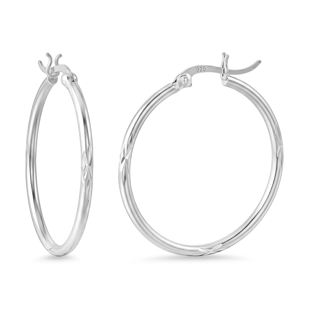 Diamond Cut Hoop Earrings in Sterling Silver V32358189 0