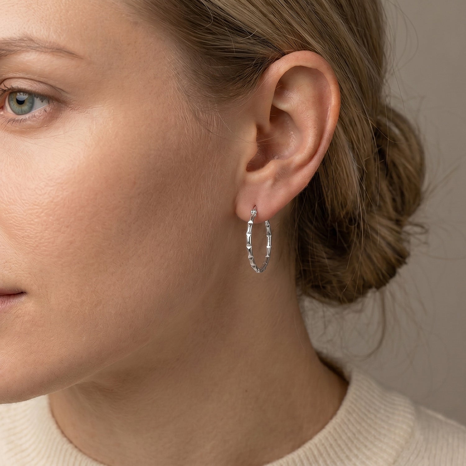 Bamboo Hoop Earrings in Sterling Silver 8620513 2