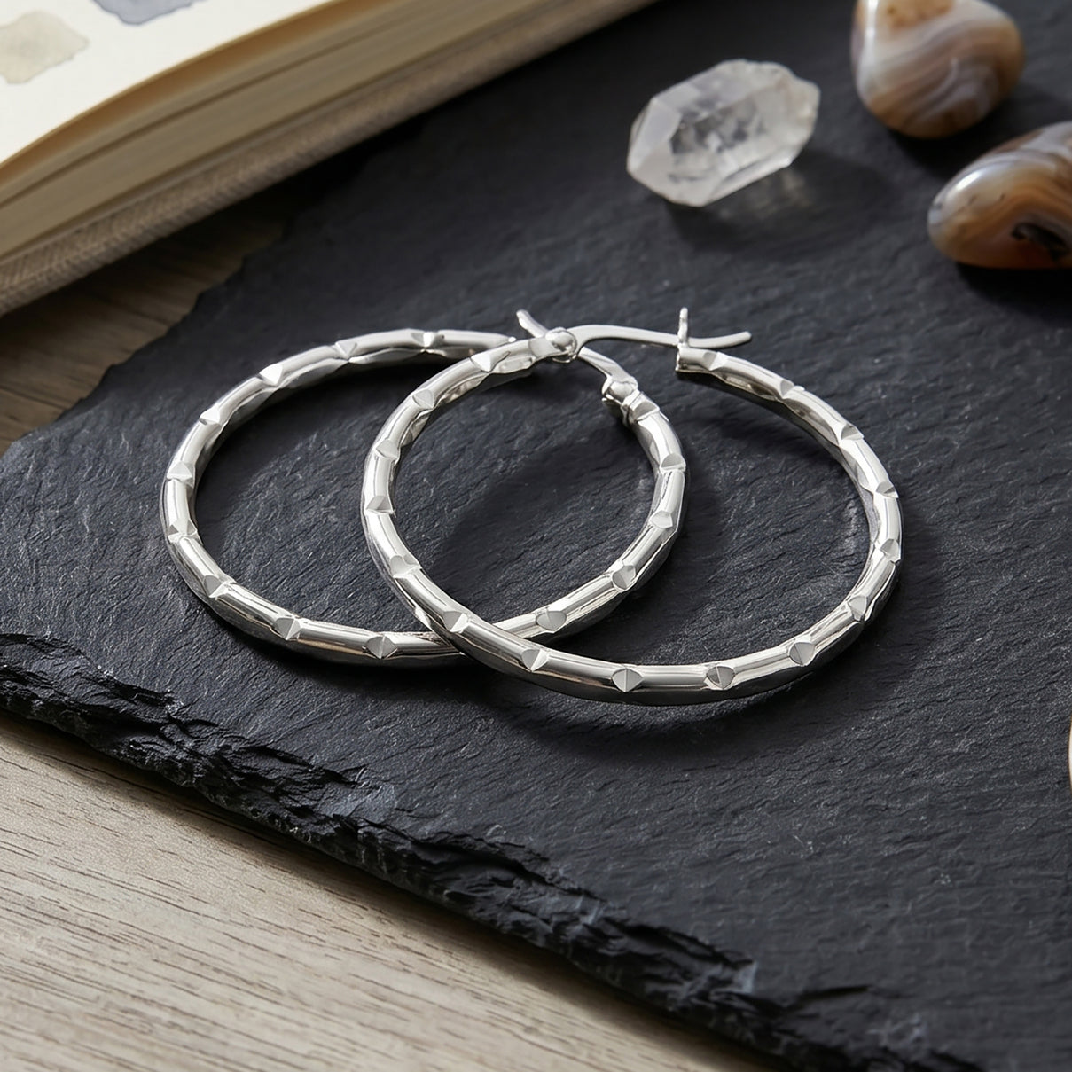 Bamboo Hoop Earrings in Sterling Silver 8620513 3