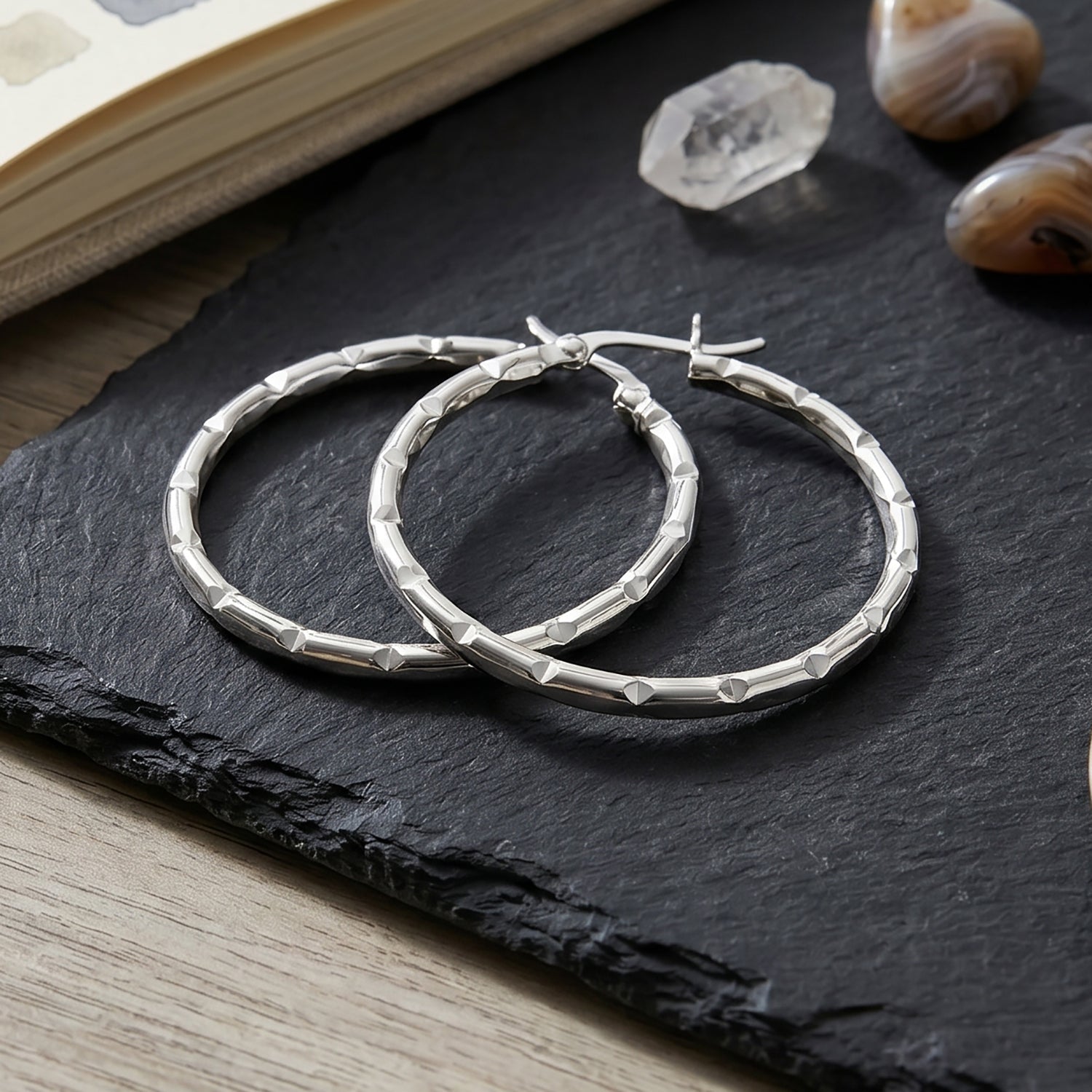 Bamboo Hoop Earrings in Sterling Silver V32357819 3