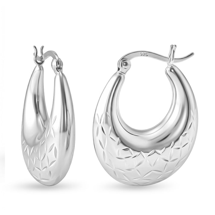 Engraved Creole Hoop Earrings in Sterling Silver 8620514 1