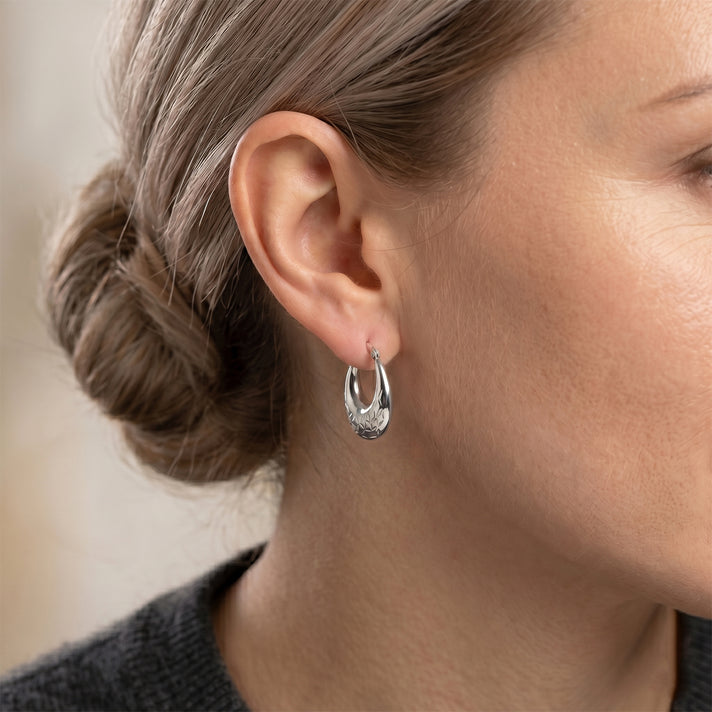 Engraved Creole Hoop Earrings in Sterling Silver 8620514 2