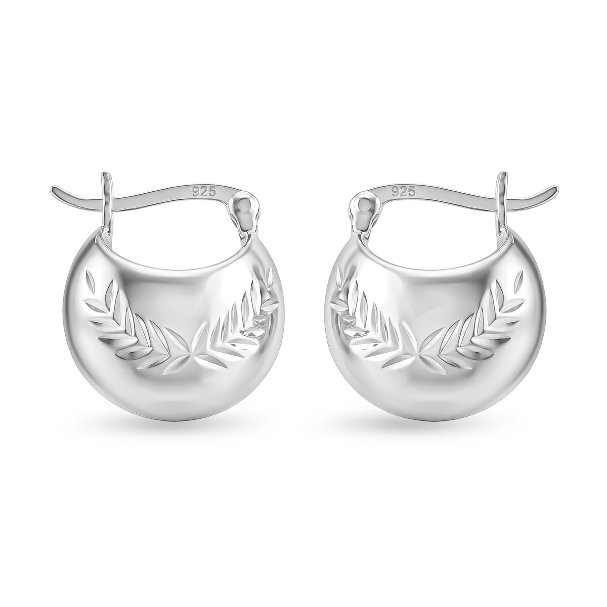 Basket Creole Leafy Pattern Hoop Earrings in Sterling Silve V32363683 4