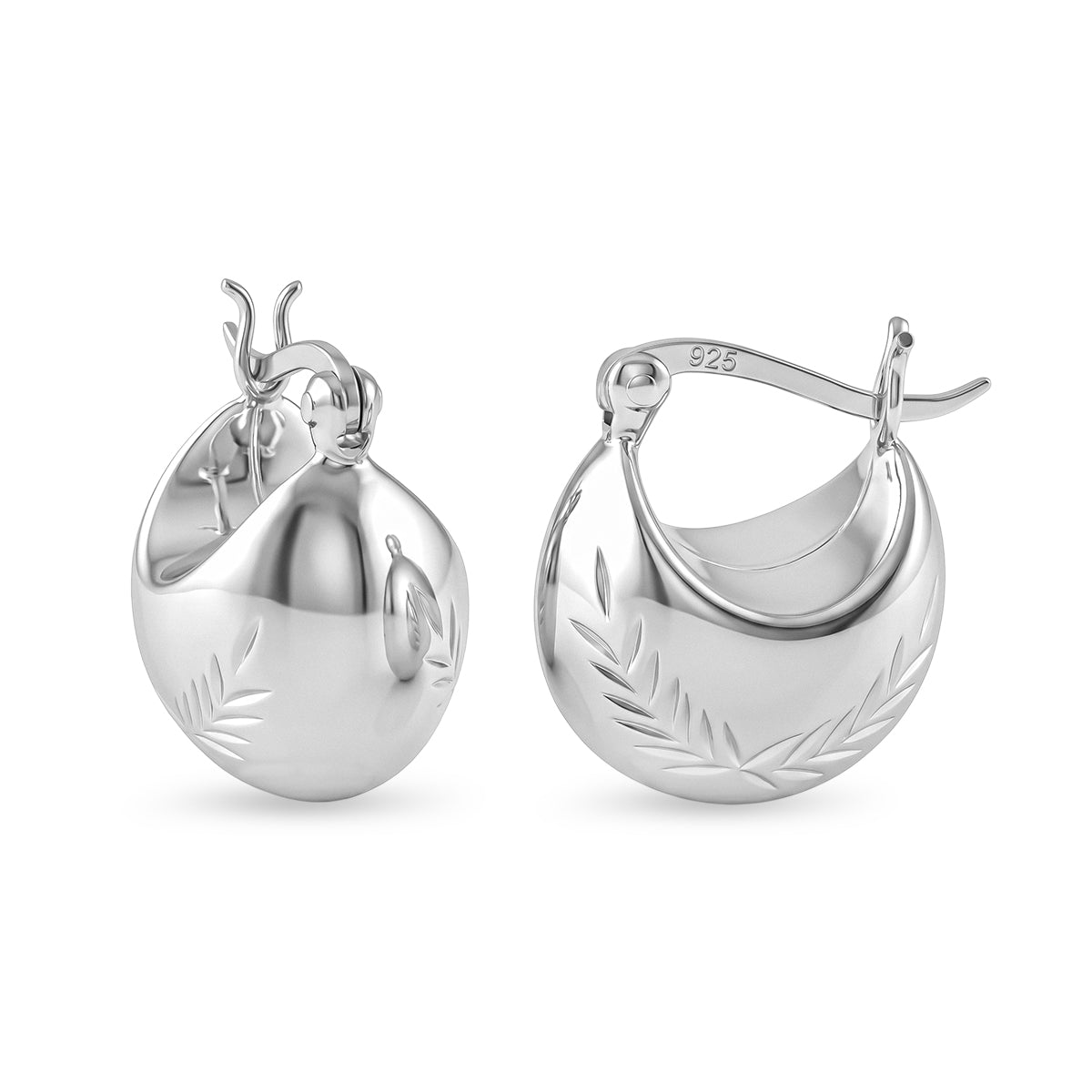 Basket Creole Leafy Pattern Hoop Earrings in Sterling Silve V32363683 0