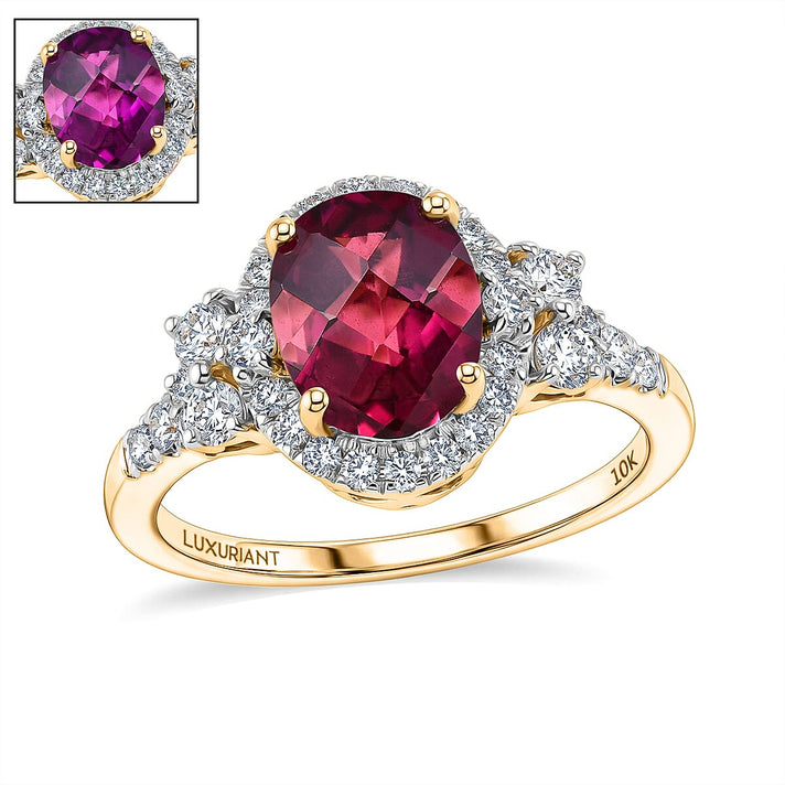Luxuriant 10K Yellow Gold AAA Colour Change Garnet, Lab Grown Diamond GH, SI Main Stone With Surrounding Stone Ring, Gold Wt.2.68 Gms  3.030  Ct. 8620756 1